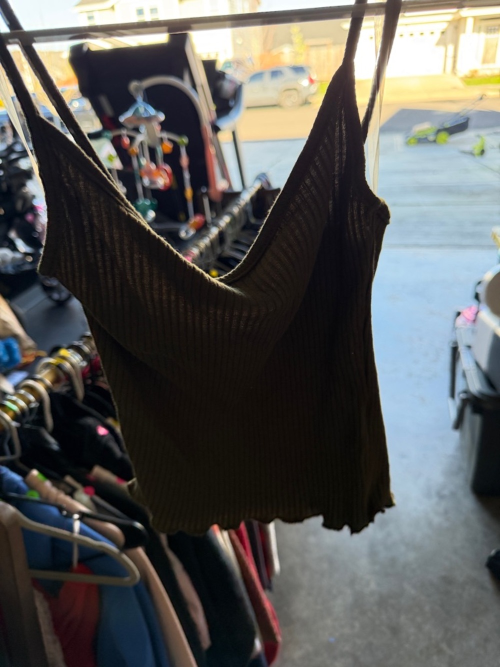 Windsor Olive Ribbed V-Neck Spaghetti Strap Cami